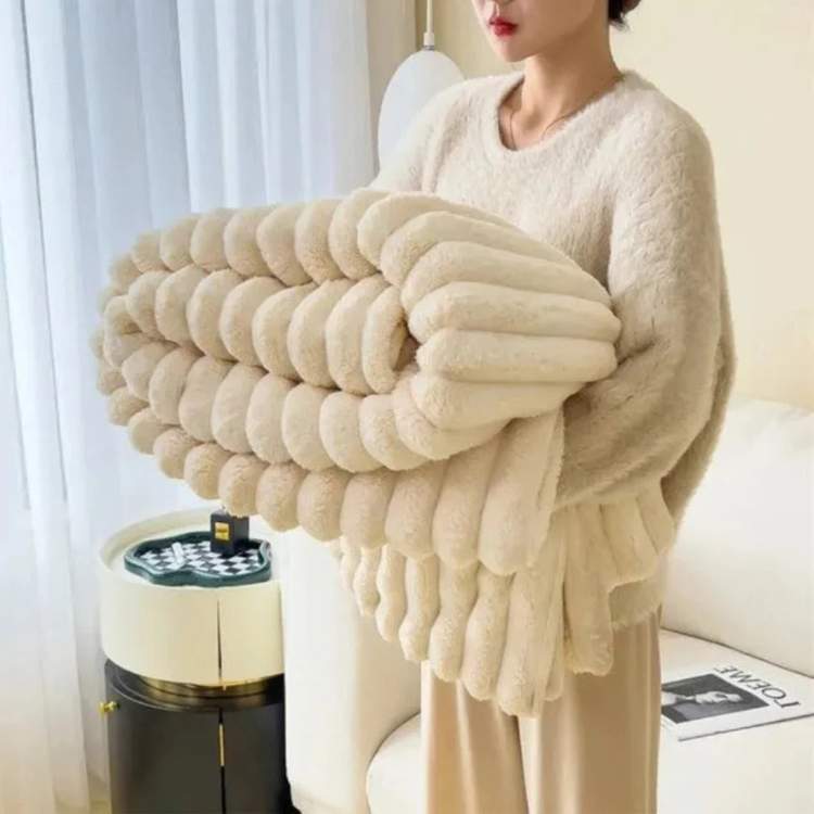 VeloraStripe Faux Fur Weighted Blanket