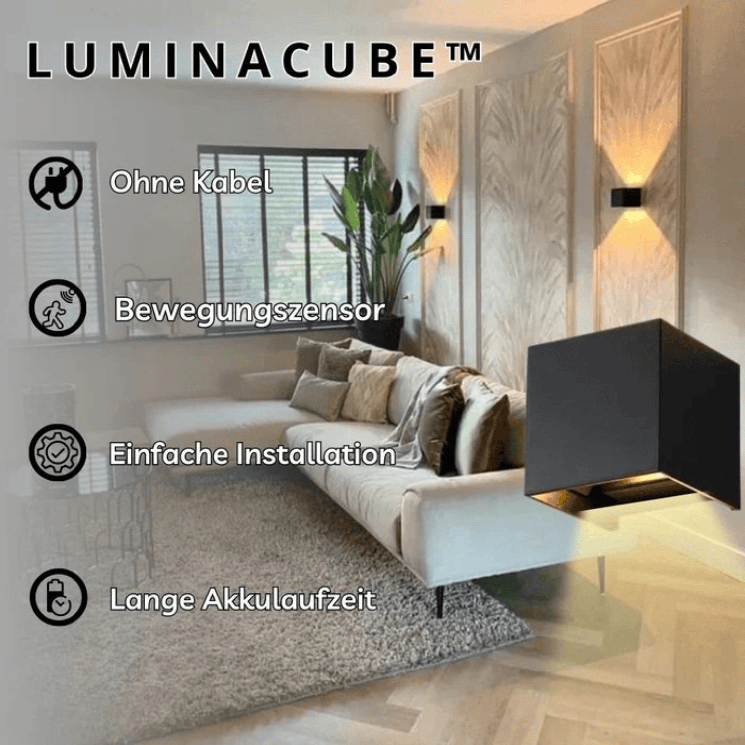 GlowCube Cordless Wall Lamp – Luxury USB Rechargeable Light with Motion Sensor