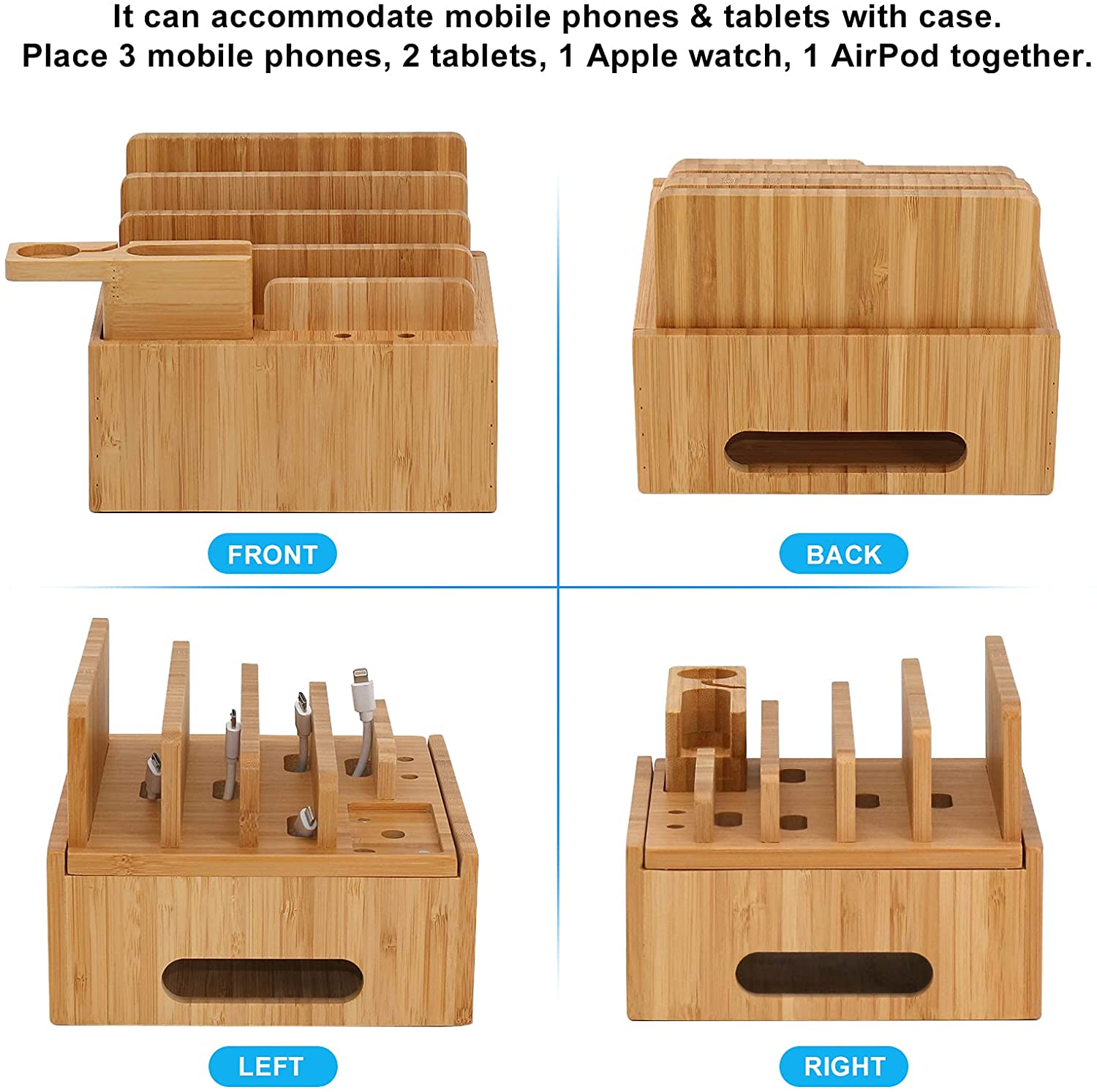 BambooVault 5-Port Charging Station Organizer