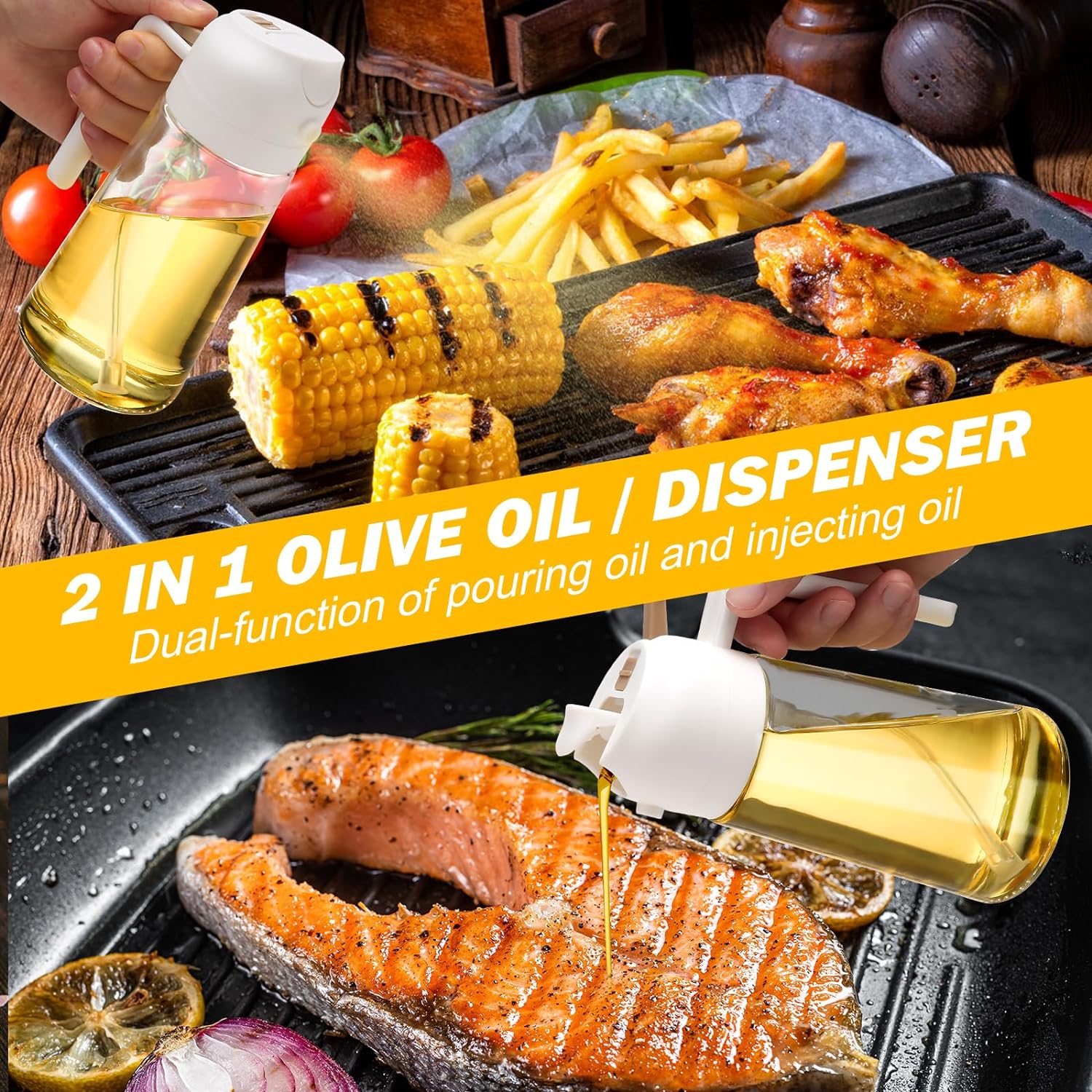 DripMist | 2 Pack Oil Dispenser and Sprayer Bottle