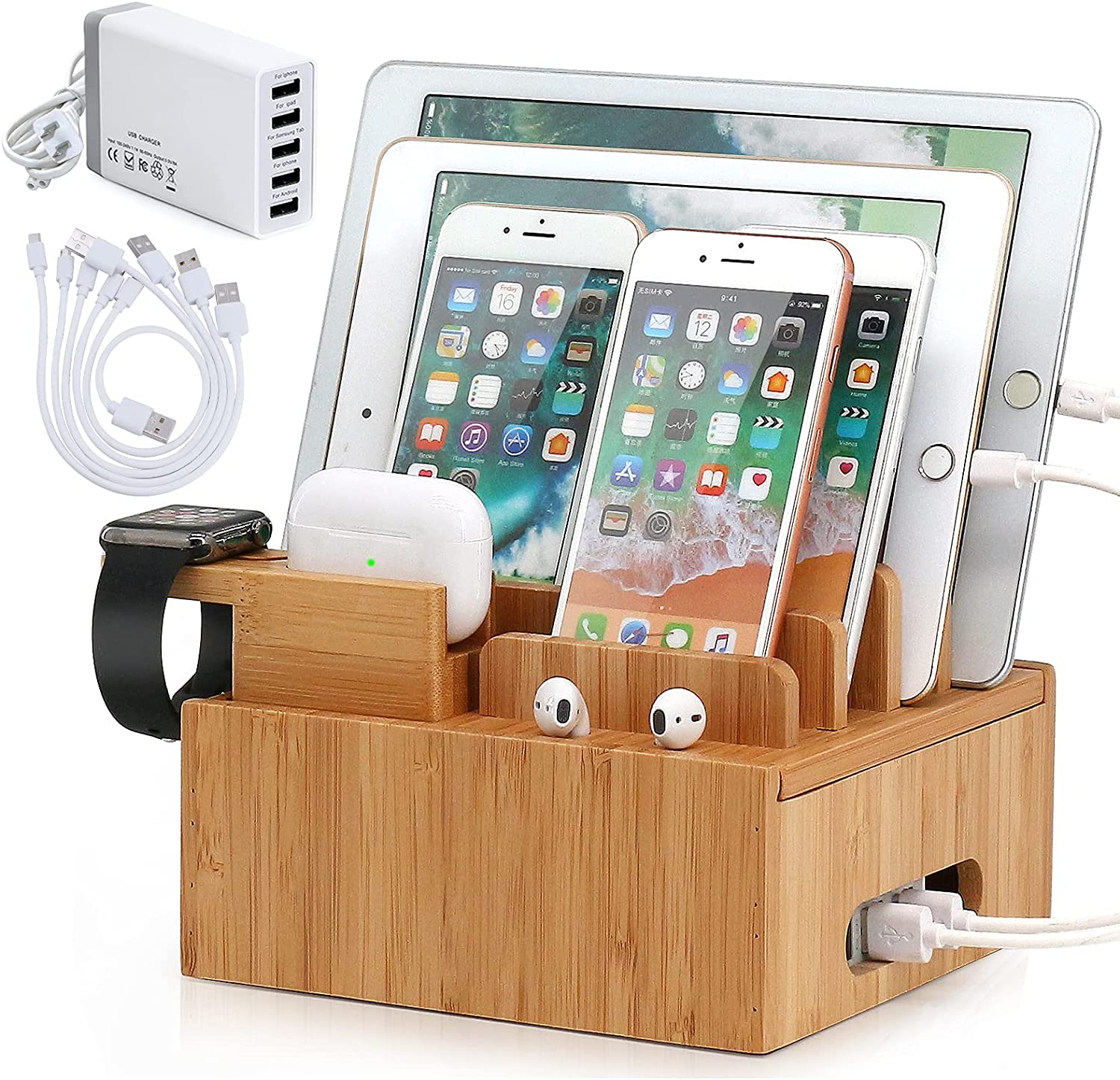 BambooVault 5-Port Charging Station Organizer