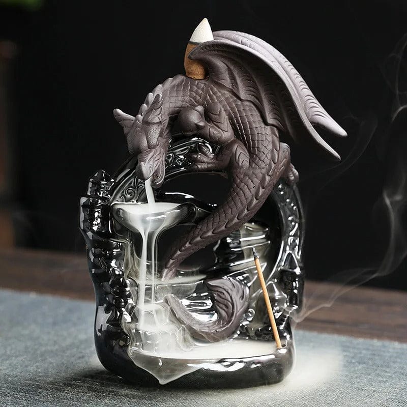 Ceramic Vintage Dragon Backflow Incense Burner – Mystical Dragon Design with Waterfall Smoke Effect – Ideal for Aromatherapy and Home Decor