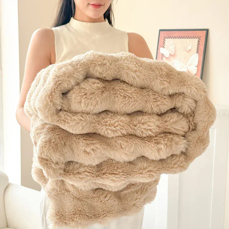 VeloraSoft Plush Blanket – Double-Layer Extra Thick Faux Rabbit Fur Throw