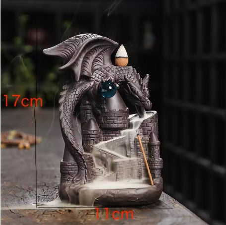Retro Handmade Ceramic Dragon Waterfall Backflow Incense Burner