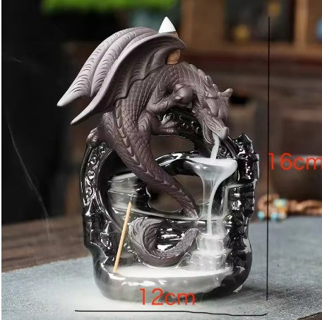 Retro Handmade Ceramic Dragon Waterfall Backflow Incense Burner