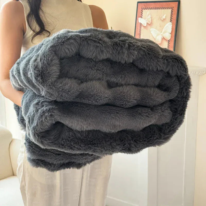 VeloraSoft Plush Blanket – Double-Layer Extra Thick Faux Rabbit Fur Throw