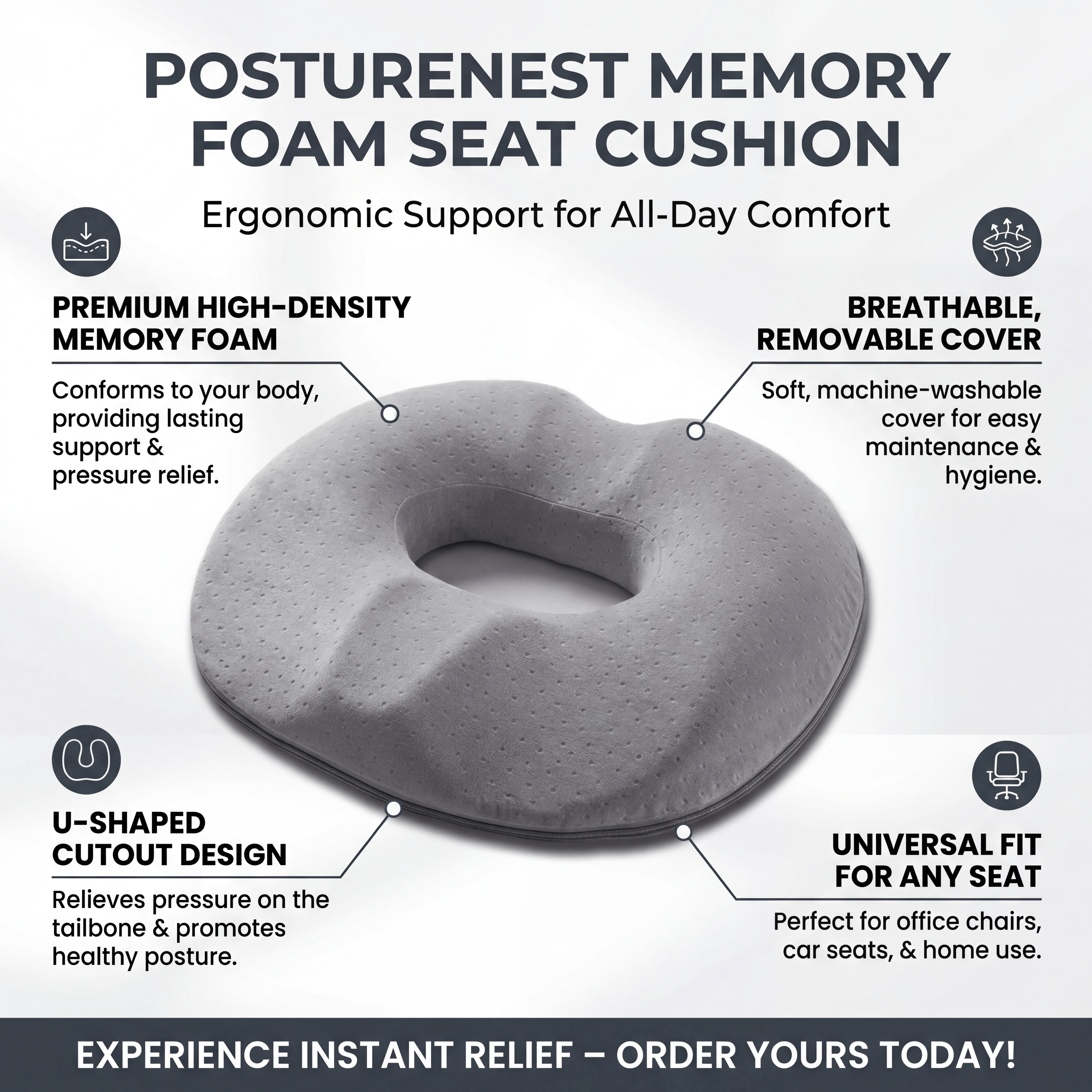 PostureNest Memory Foam Seat Cushion