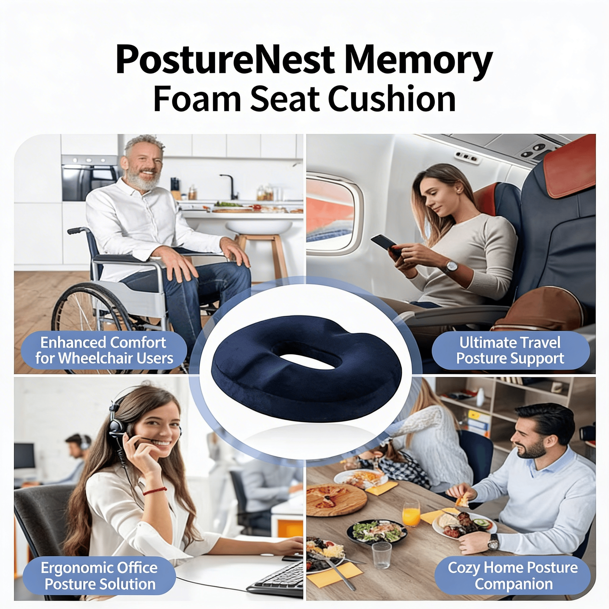 PostureNest Memory Foam Seat Cushion