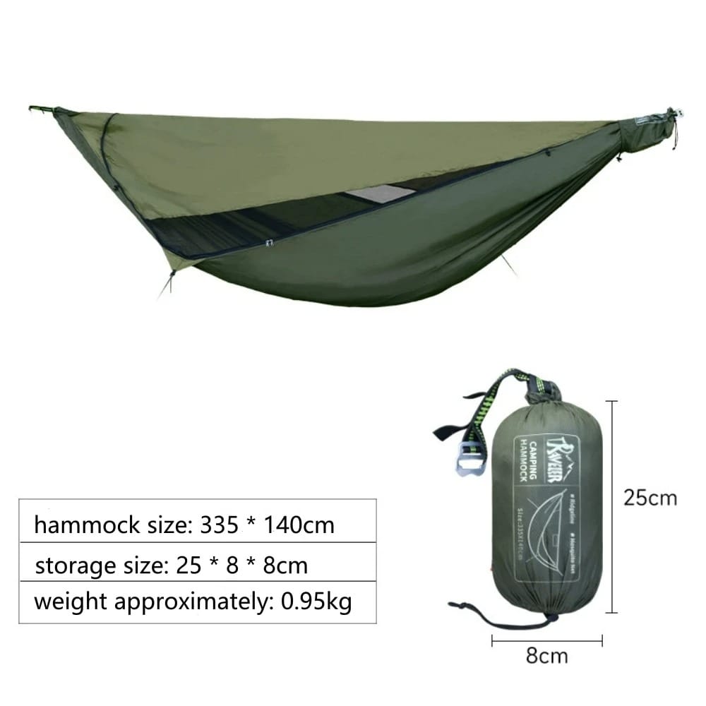 CanopyGuard Camping Hammock Shelter – Portable Hammock with Mosquito Net & Awning Rain Canopy for Outdoor Sleeping