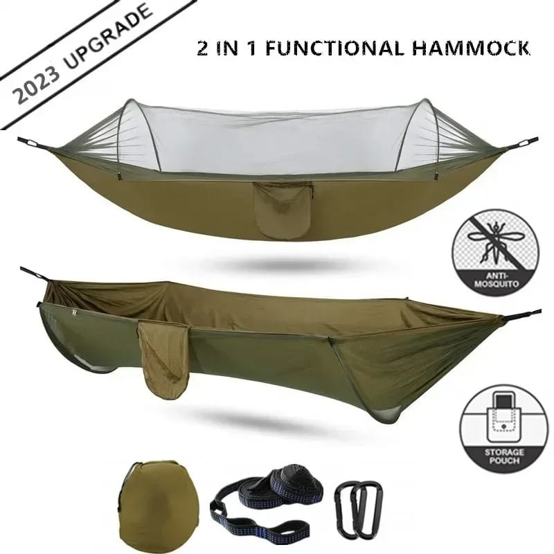 LumiNest Pop-Up Camping Hammock – Lightweight Parachute Hammock with Mosquito Net & Built-In Light