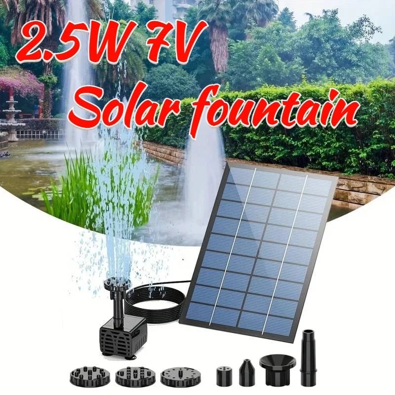 SunSplit 2.5W Solar Fountain Pump Kit – Split Panel Water Feature with 6 Nozzles & 4ft Tubing for Garden & Pond