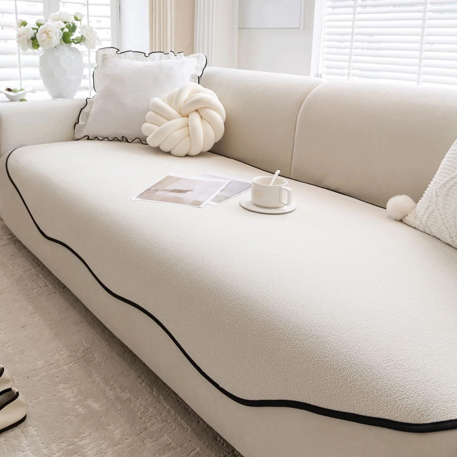 TeddyLoom Chenille Sofa Cover Non-Slip Irregular Cushion Protector Minimalist All-Season Design