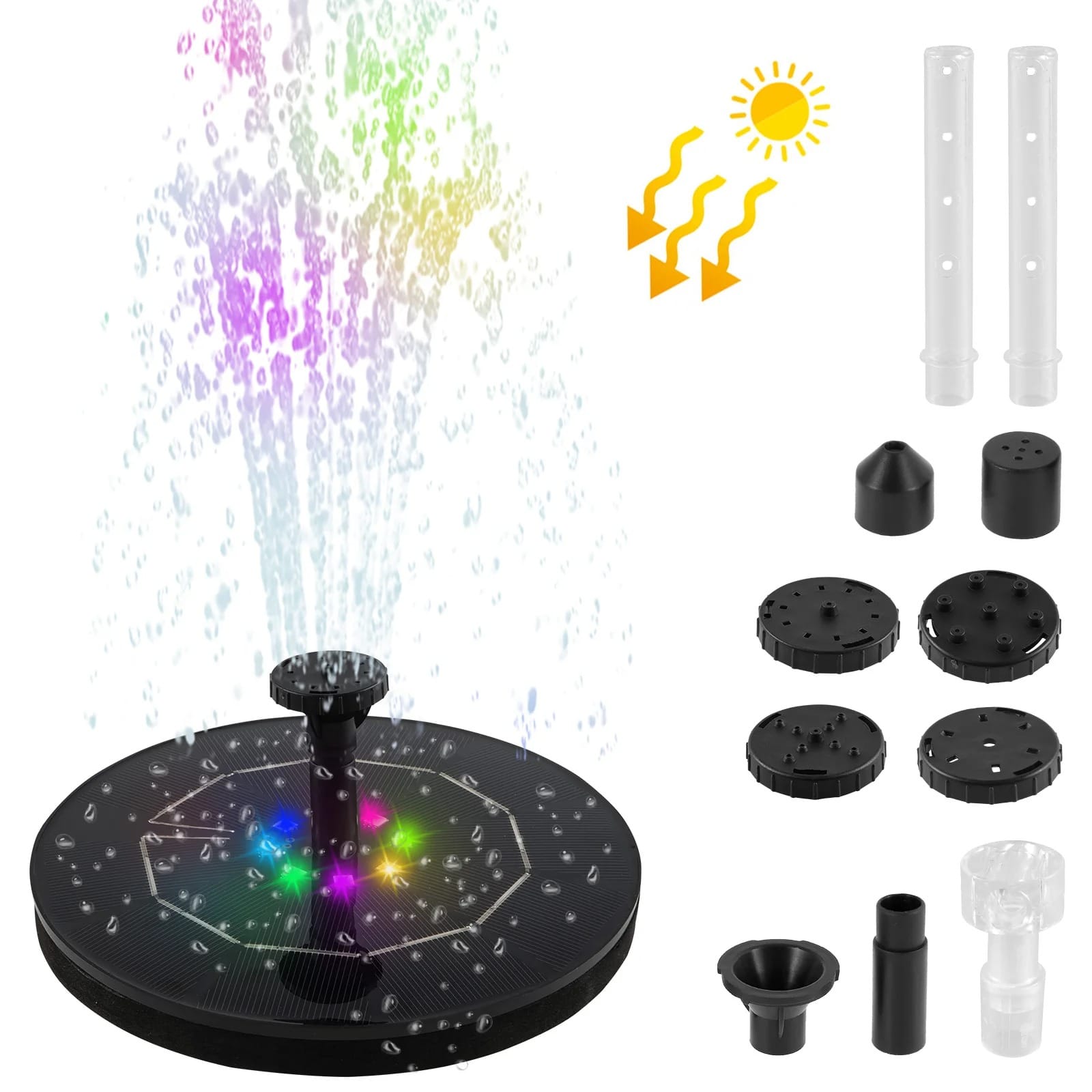 VivaFlow Solar Fountain Pump 1W/2.5W – Colour Floating Bird Bath & Garden Water Feature