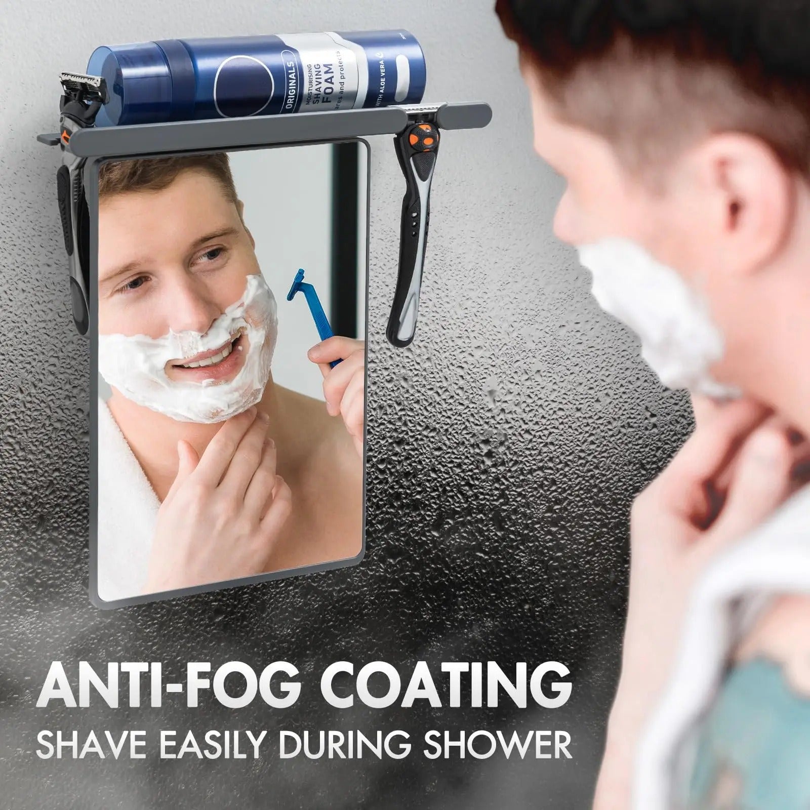 Fogless Shower Mirror with Razor Holder and Suction Mount