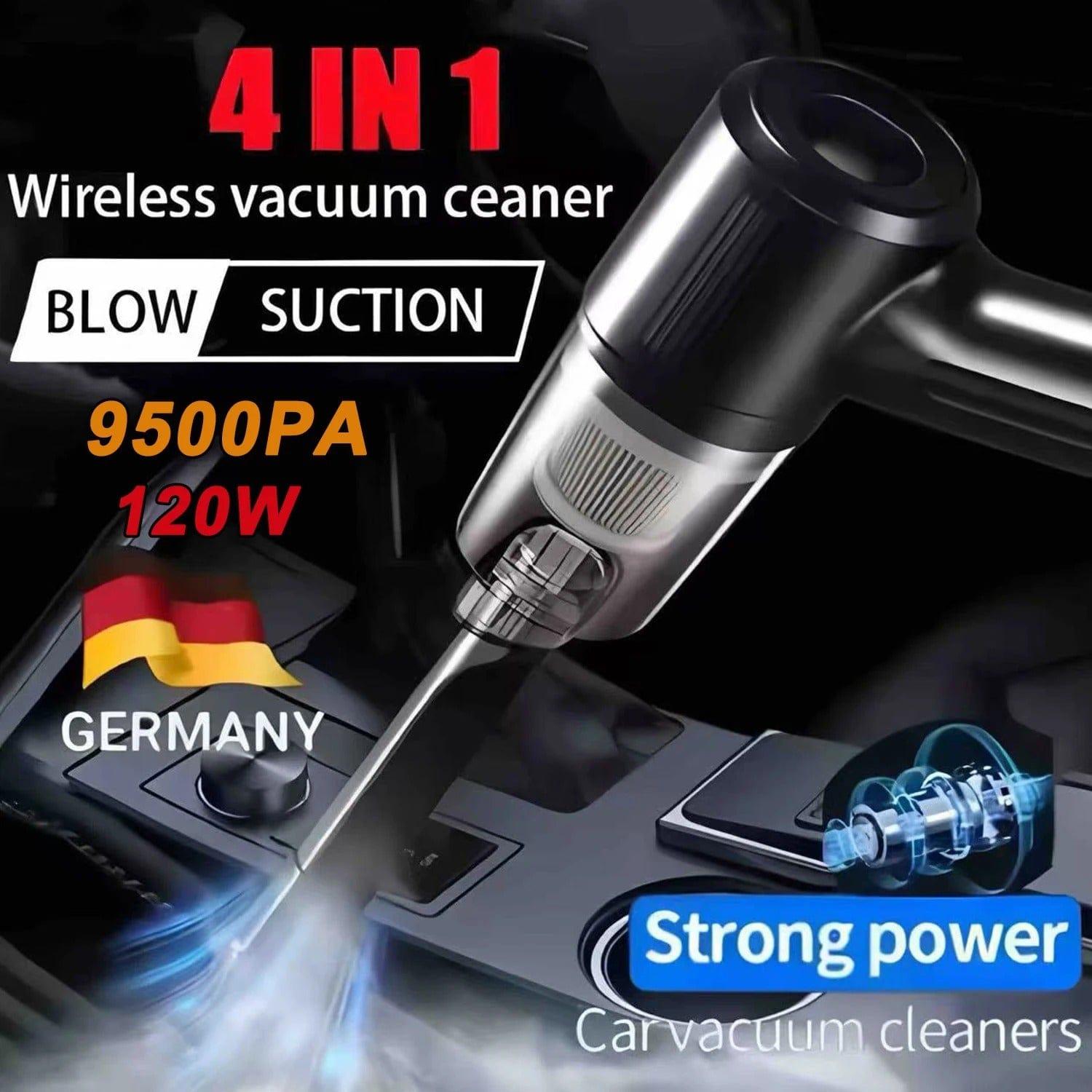High Power Car Vacuum Cleaner – USB Rechargeable Portable Suction