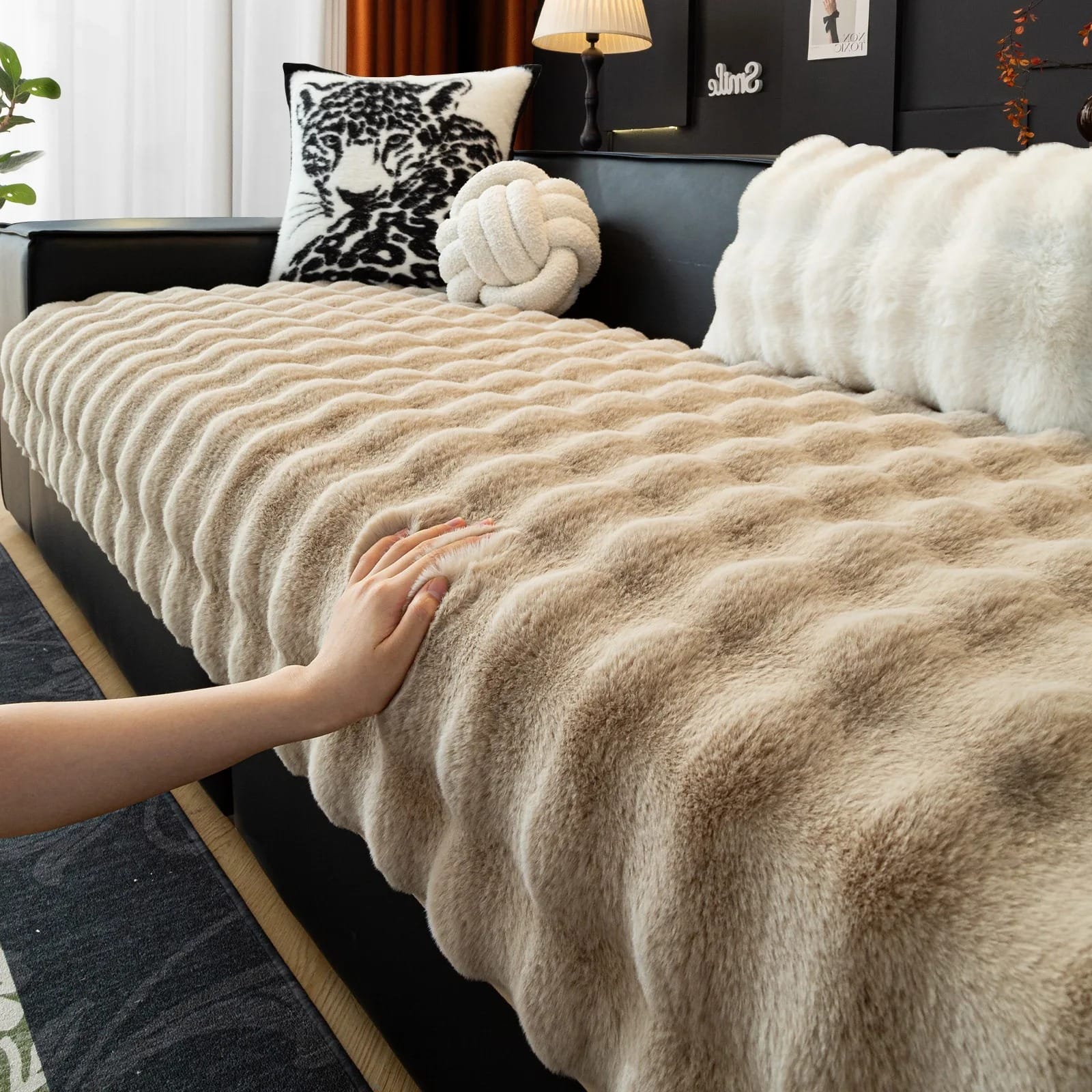 FurraLuxe Faux Rabbit Fur Sofa Cover