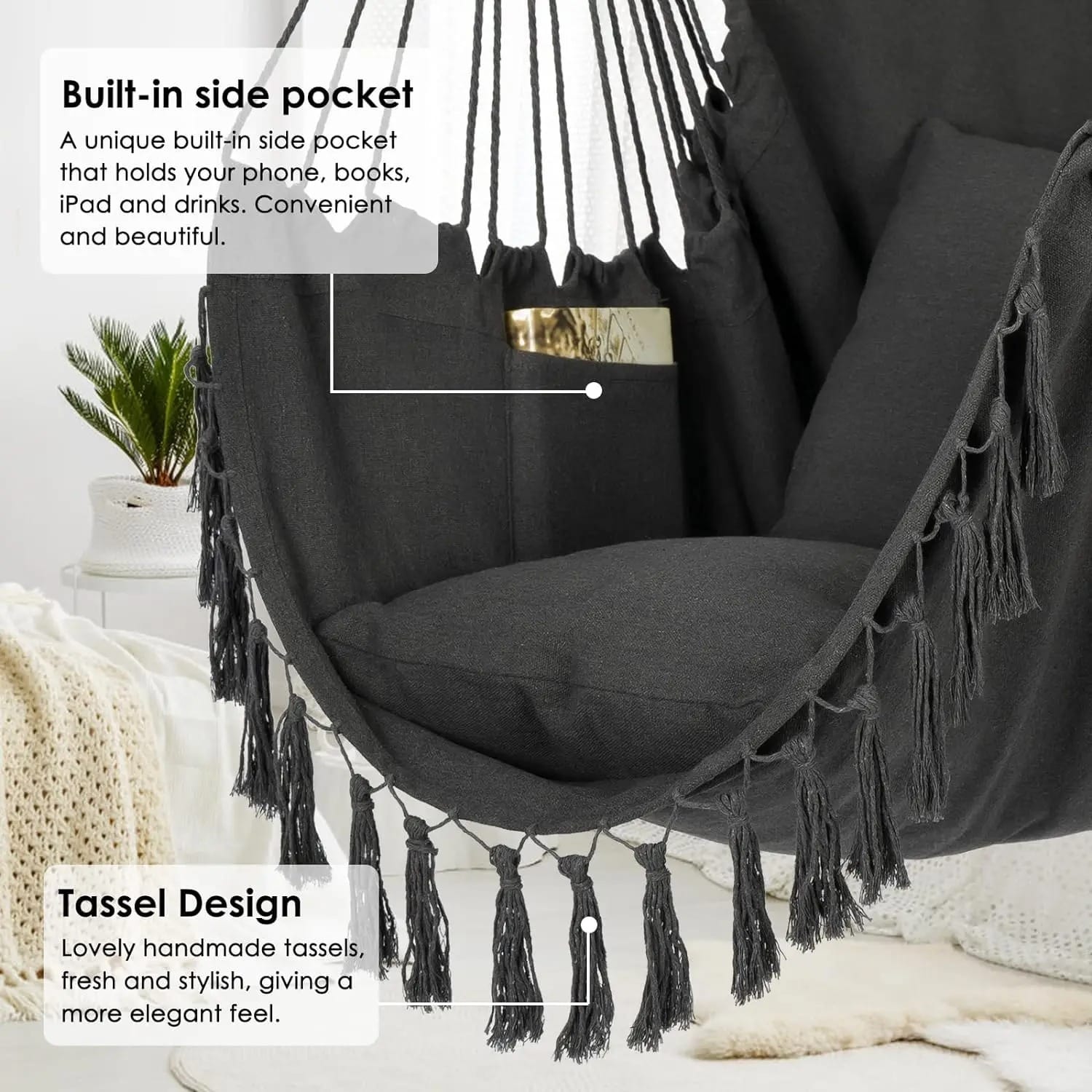 Macramé Hanging Chair with Cushions