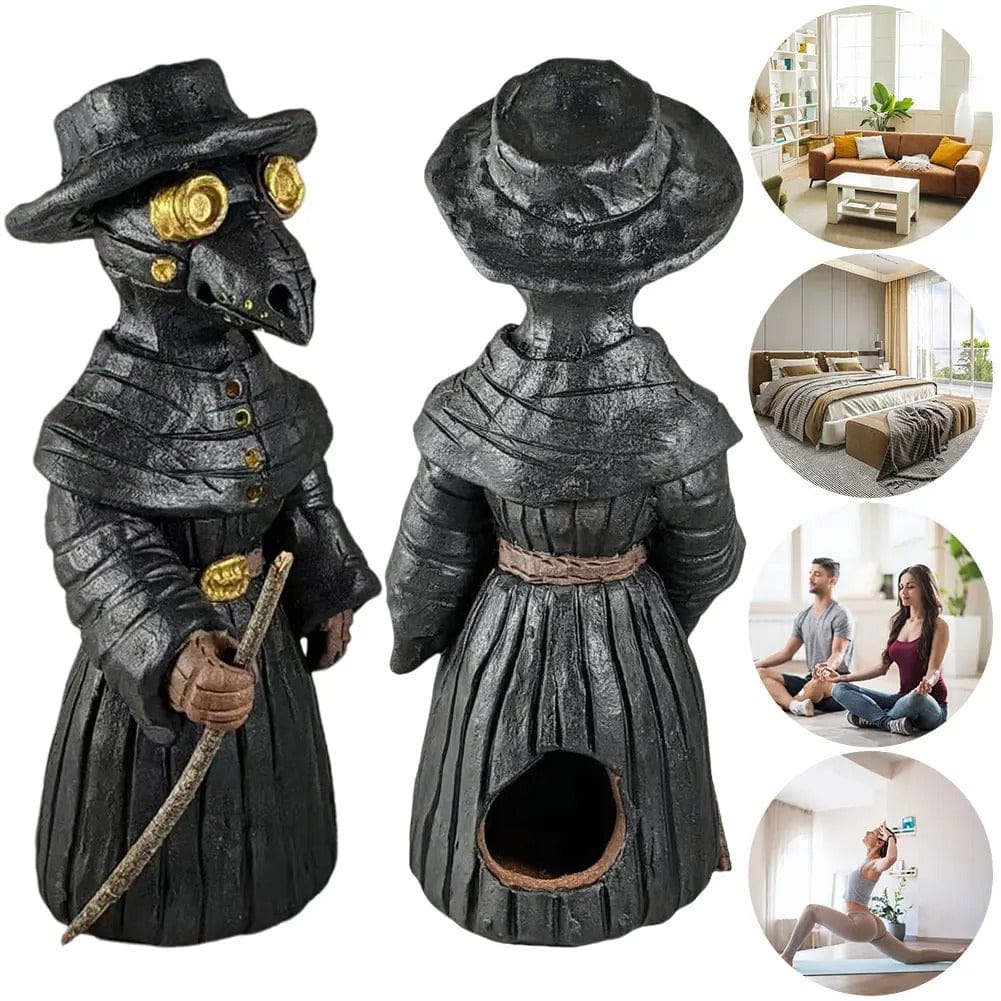 Gothic Plague Doctor Incense Burner with Mini Crow Statue