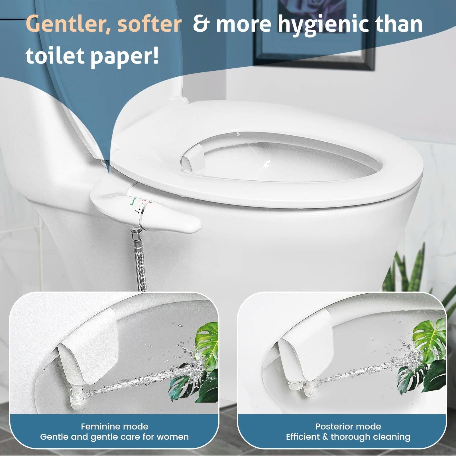 Ultra Slim Toilet Bidet Attachment with Dual Nozzle Control