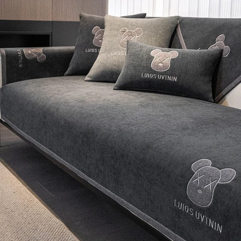 PureLoom Chenille Sofa Cover Non-Slip Solid Colour Couch Protector Modern All-Season Throw
