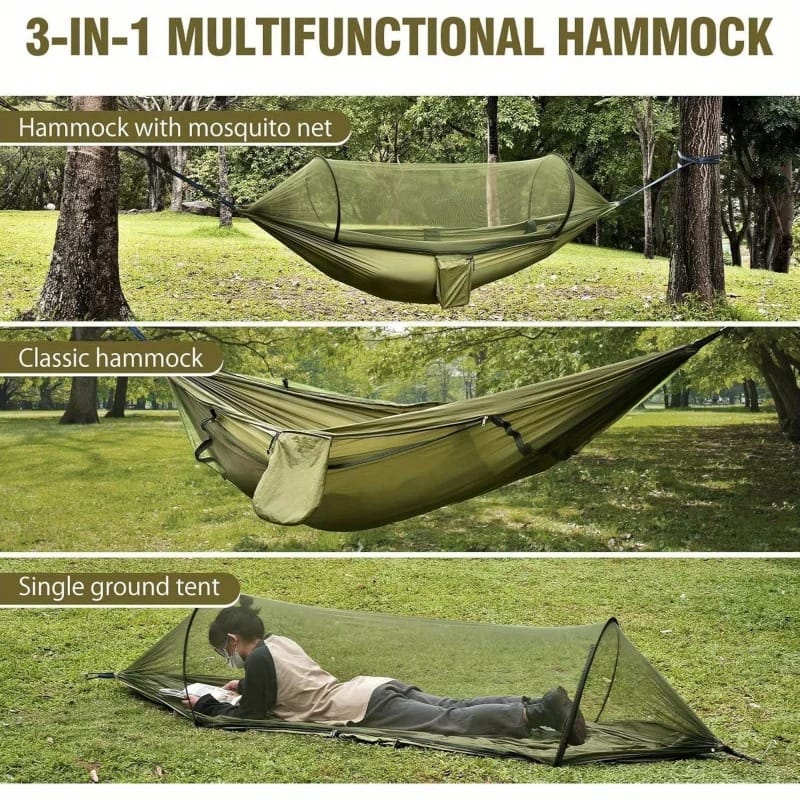 AeroLite 2-in-1 Camping Hammock – Ultralight Parachute Nylon Hammock with Mosquito Net for Outdoor Travel & Garden Use