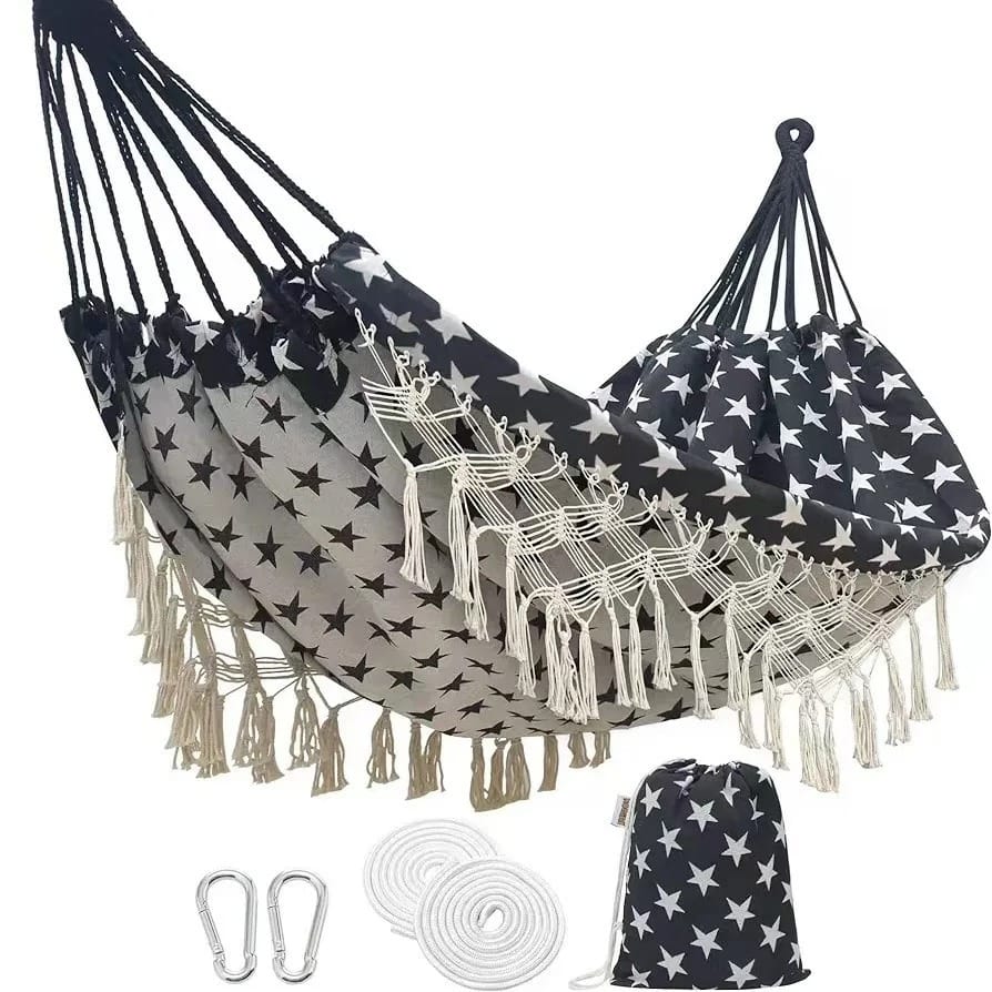 Bohemian Anti-Roll Hammock with Wooden Spreader Bars