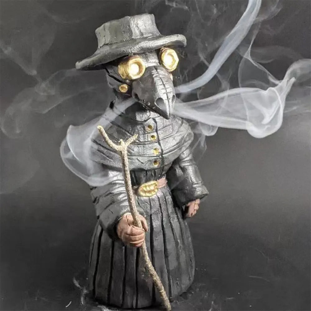 Gothic Plague Doctor Incense Burner with Mini Crow Statue
