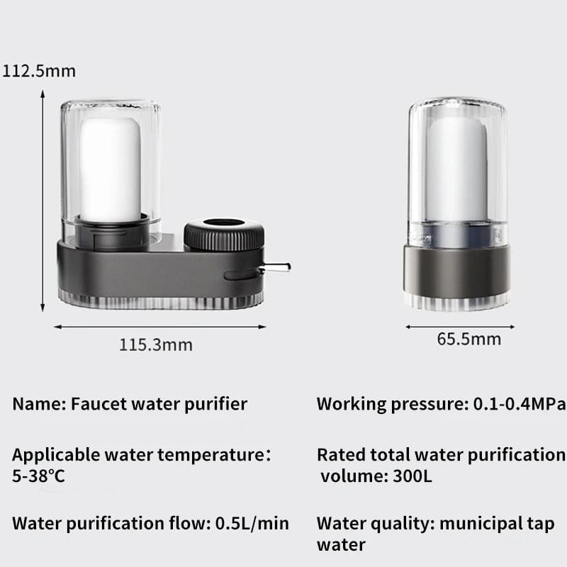 Faucet Water Purifier with Dual Washable Filter Elements