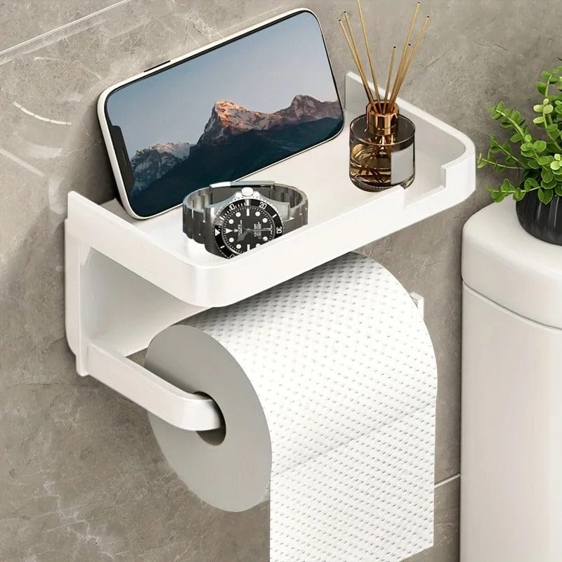 SpaceSaver Toilet Paper Holder with Perforated Storage Rack