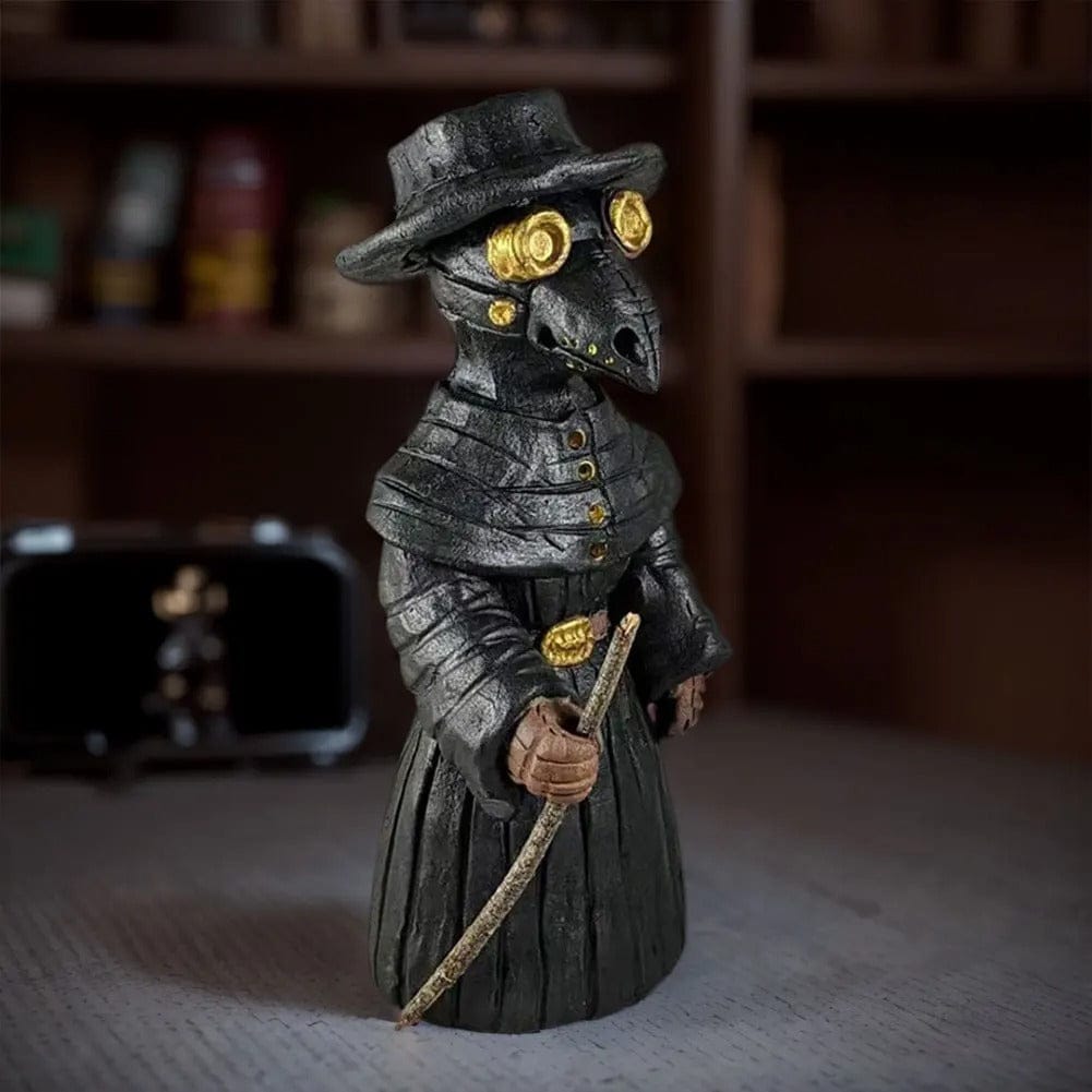 Gothic Plague Doctor Incense Burner with Mini Crow Statue