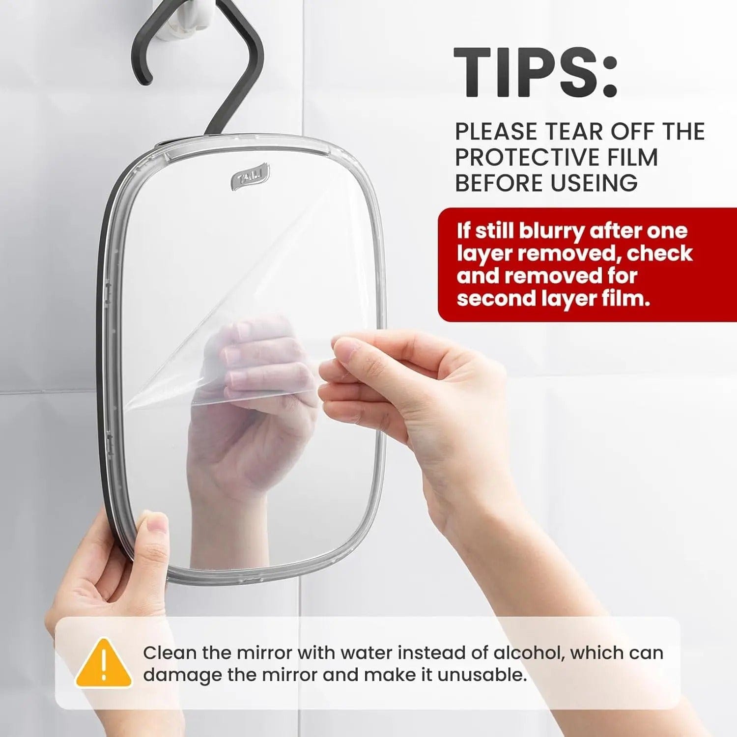 Fogless Shower Mirror for Shaving – Removable Wall & Travel Mirror