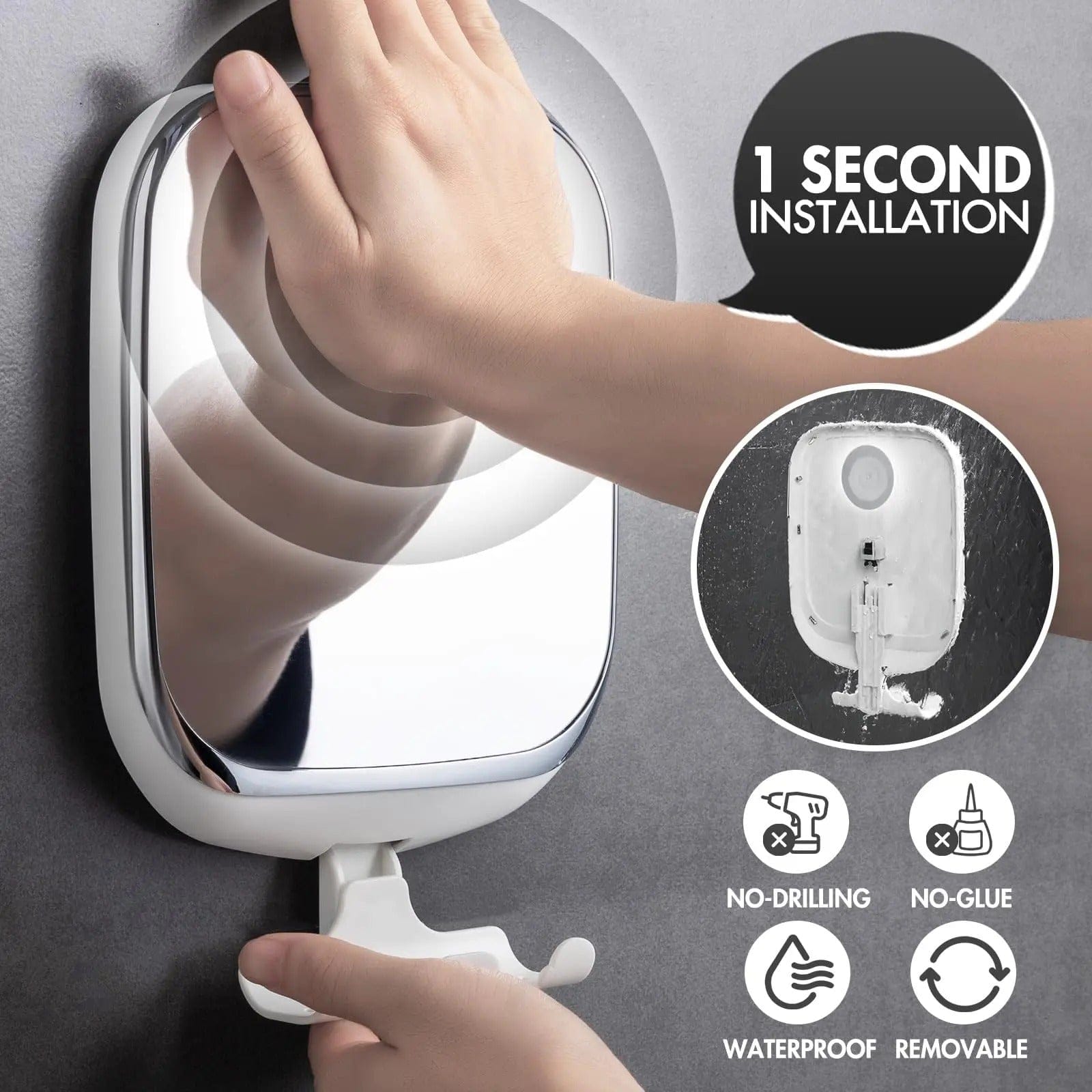 Round Fogless Shower Mirror with Suction Cup and Holder