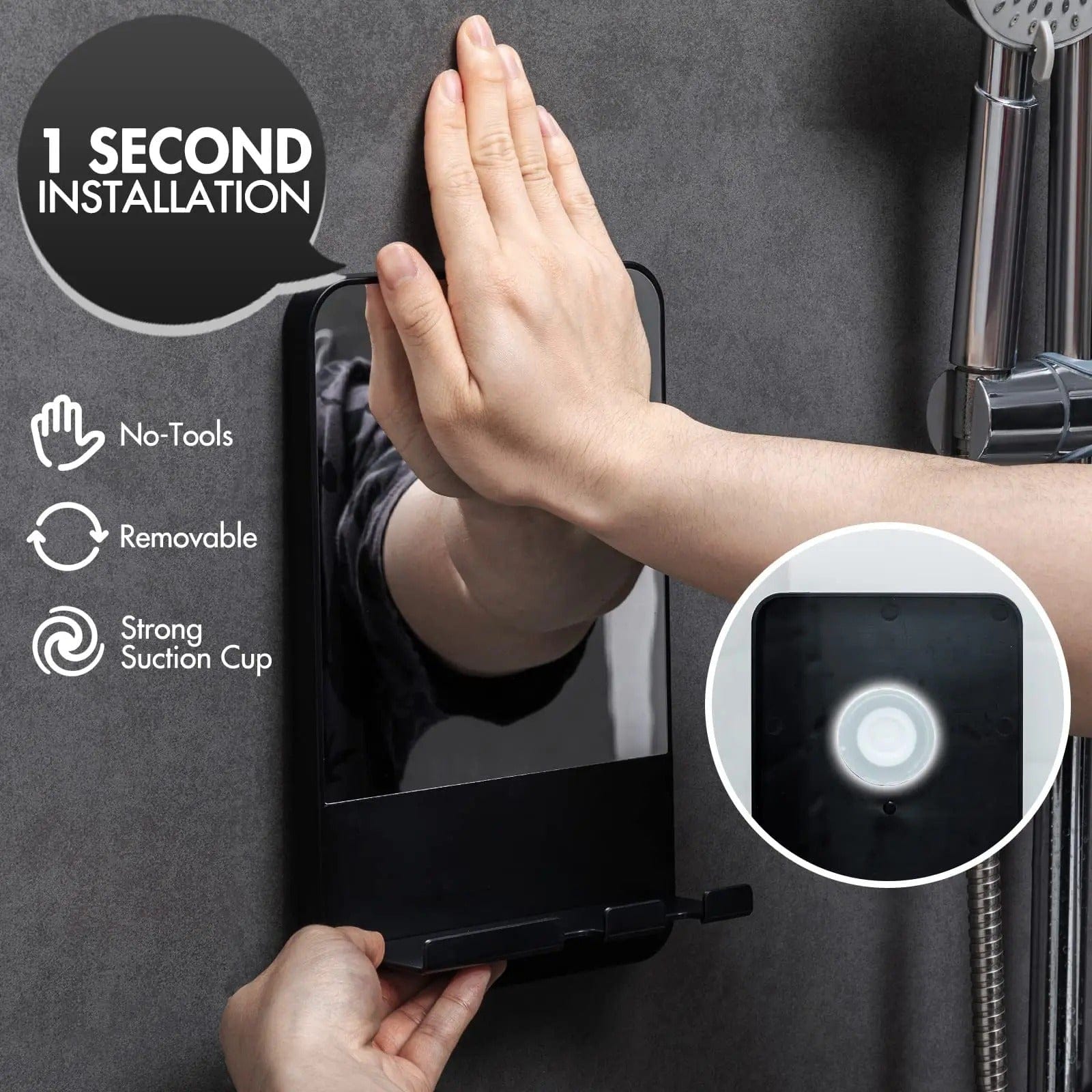 Fogless Shower Mirror with Razor Holder and Suction Mount