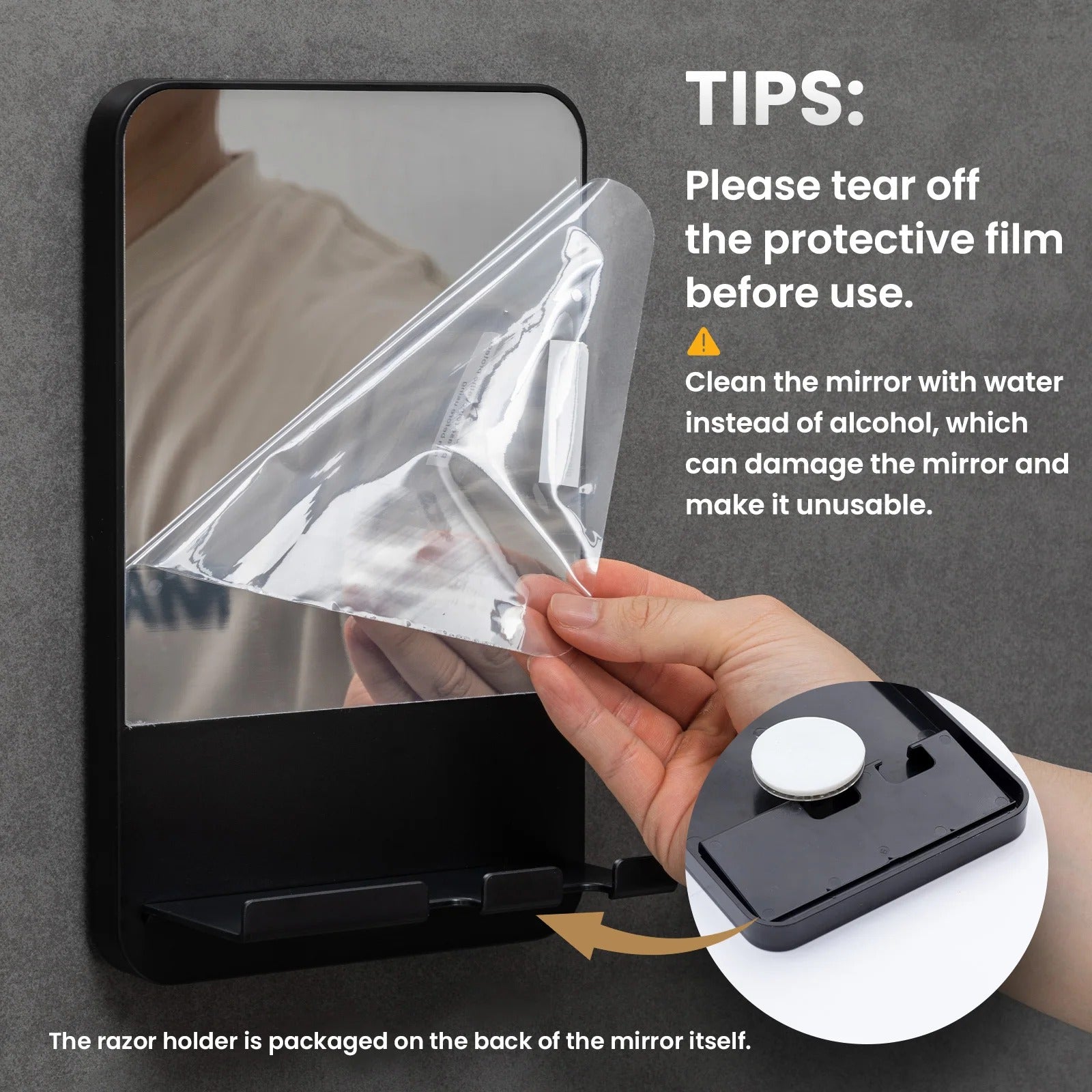 Fogless Shower Mirror with Razor Holder and Suction Mount