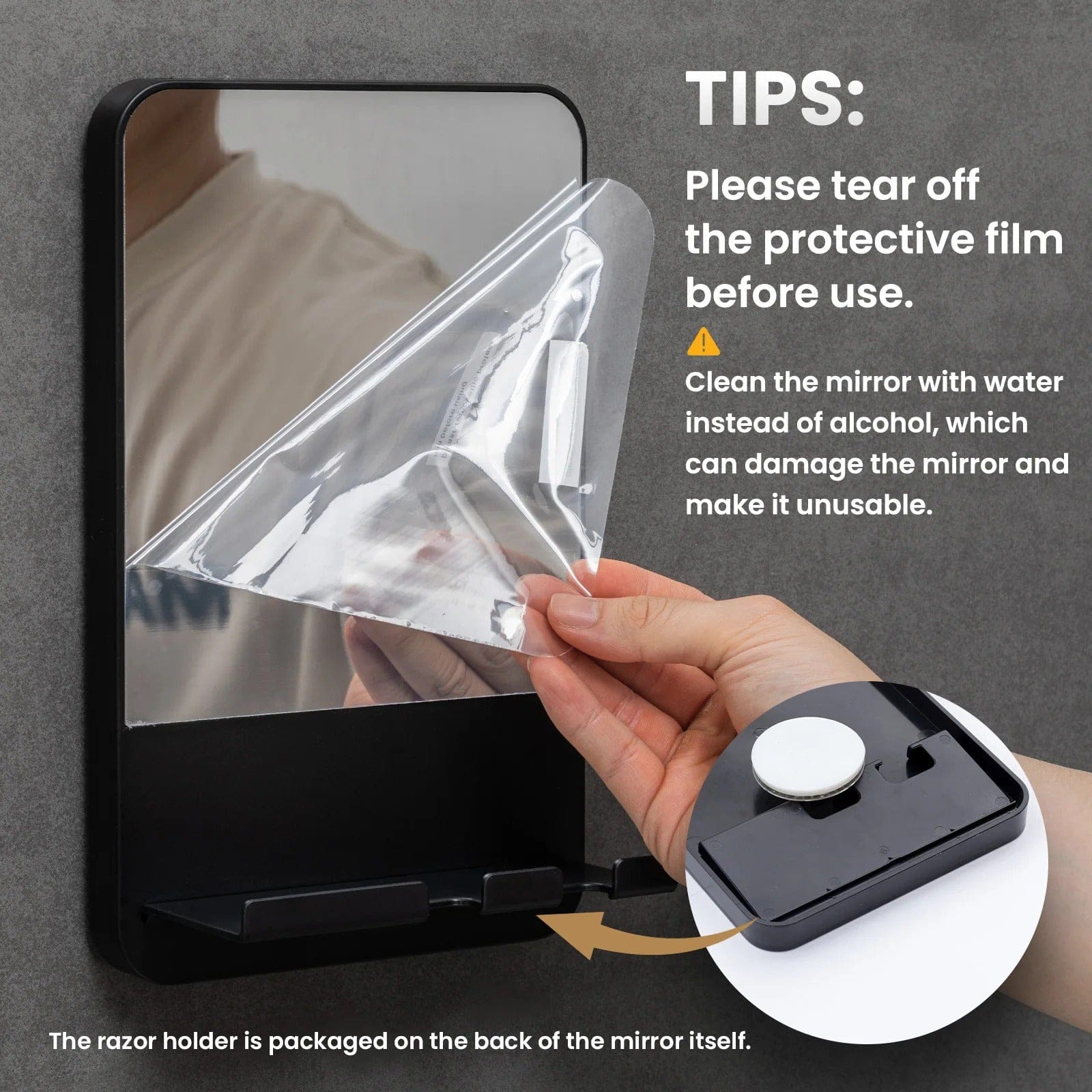 Fogless Shower Mirror with Razor Holder and Suction Mount