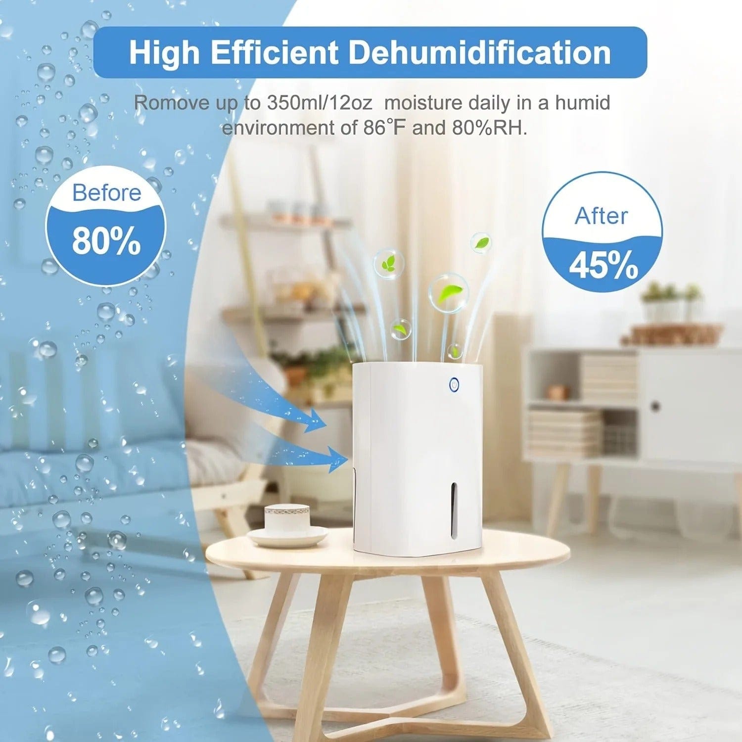 Portable 850ml Dehumidifier with Auto-Off Humidity Control Filter