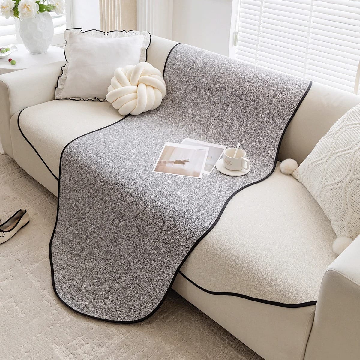 TeddyLoom Chenille Sofa Cover Non-Slip Irregular Cushion Protector Minimalist All-Season Design