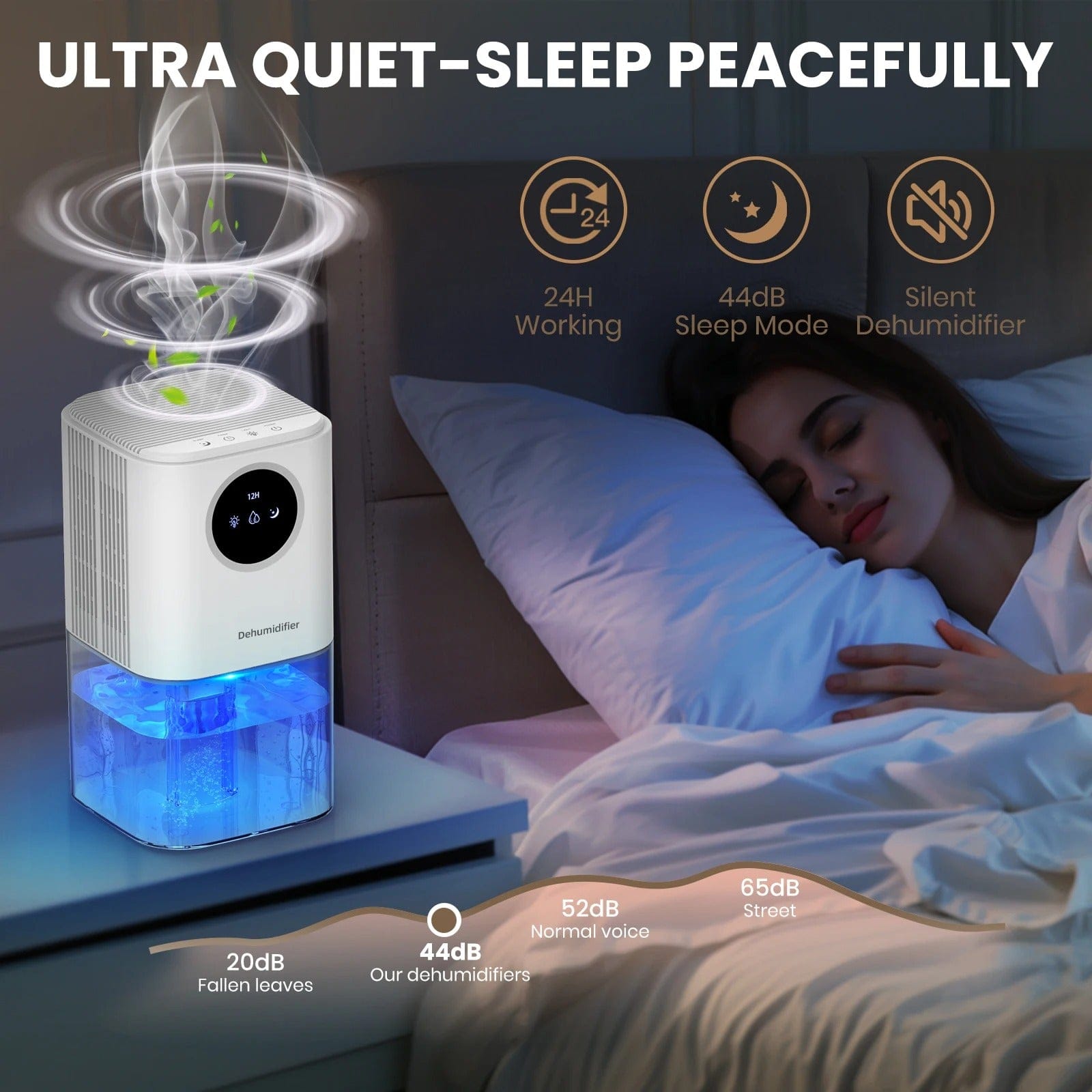 Portable Quiet Dehumidifier with 35oz Tank and Colorful Lights