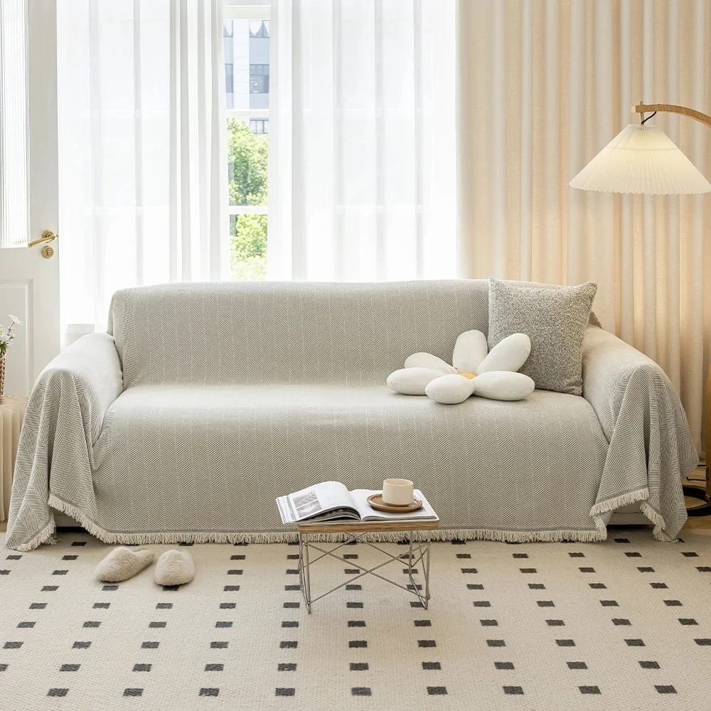 TasselLoom Chenille Sofa Cover Throw Simple Style Fringe Blanket Multi-Use Home Decor