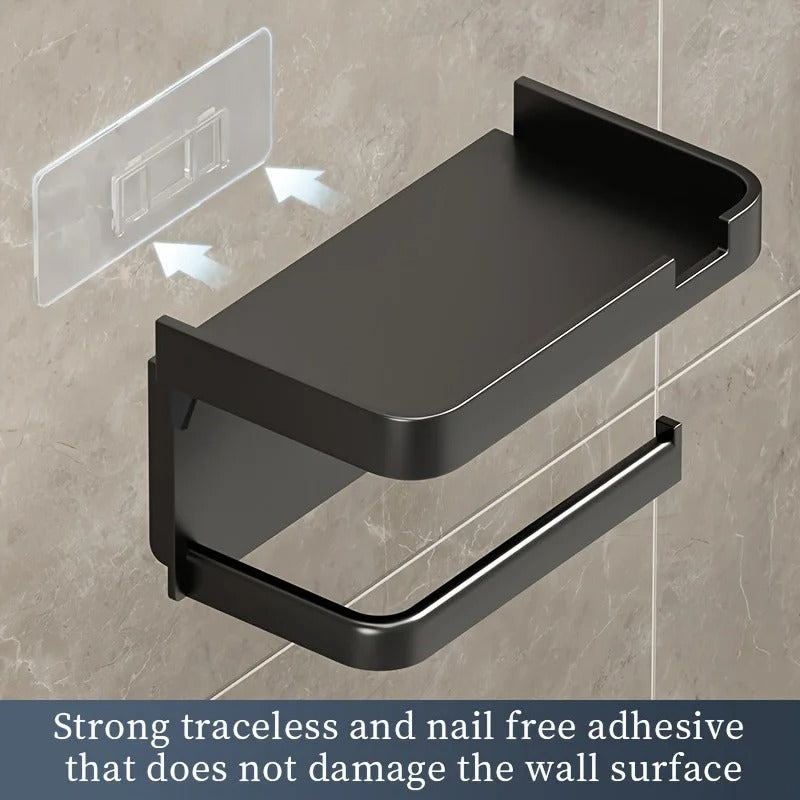 SpaceSaver Toilet Paper Holder with Perforated Storage Rack