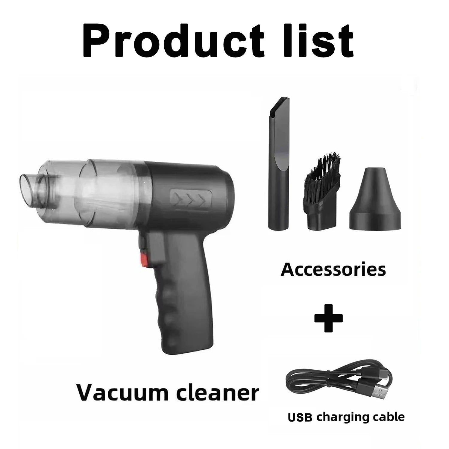 High Power Car Vacuum Cleaner – USB Rechargeable Portable Suction