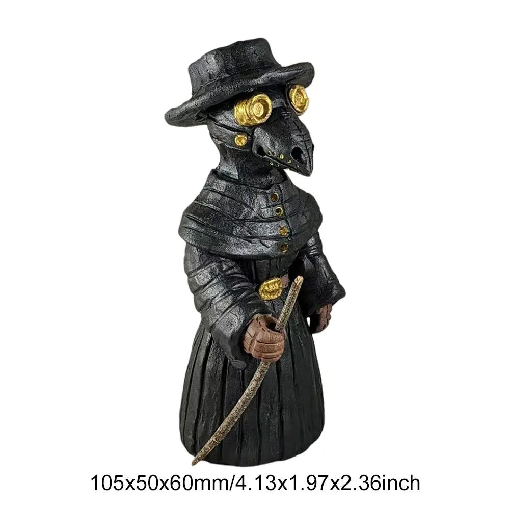 Gothic Plague Doctor Incense Burner with Mini Crow Statue