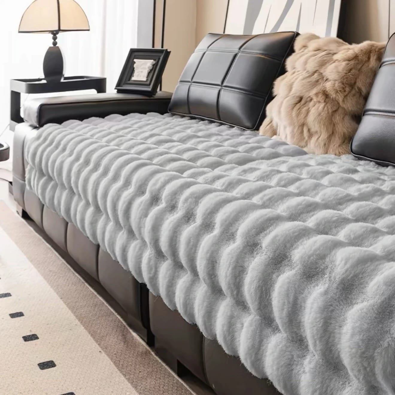 FurraLuxe Faux Rabbit Fur Sofa Cover