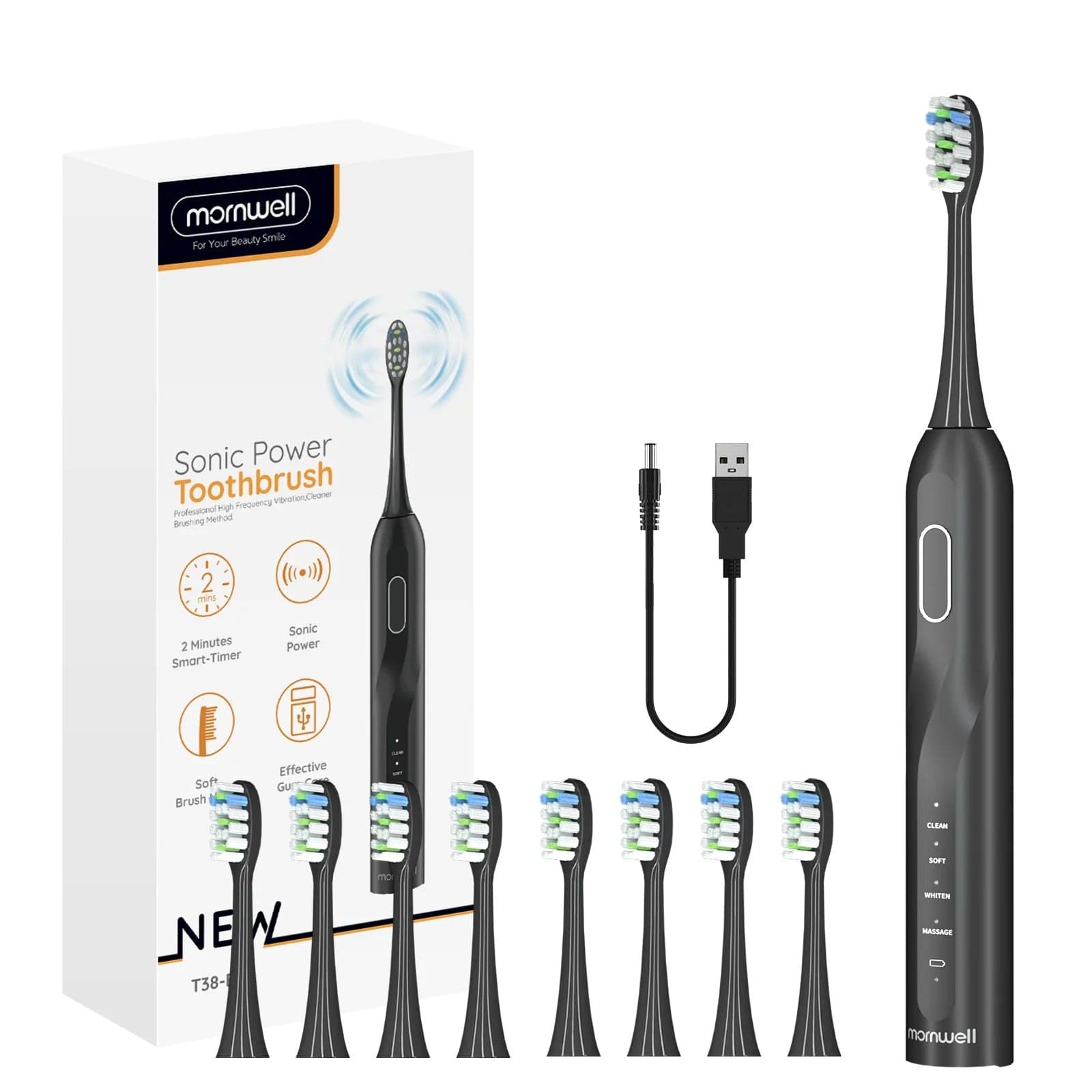 Rechargeable Sonic Electric Toothbrush with 8 Brush Heads