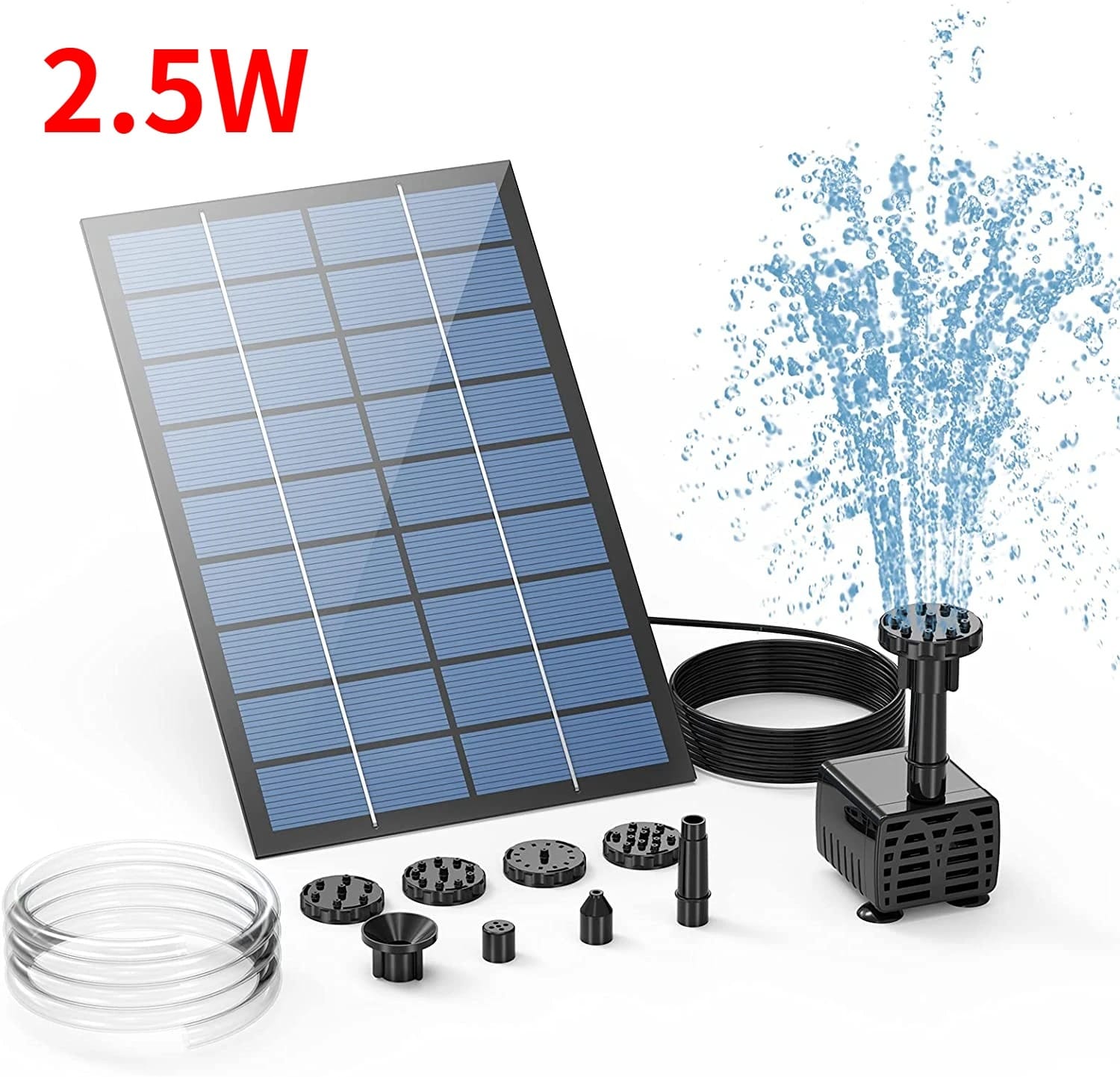 SunSplit 2.5W Solar Fountain Pump Kit – Split Panel Water Feature with 6 Nozzles & 4ft Tubing for Garden & Pond