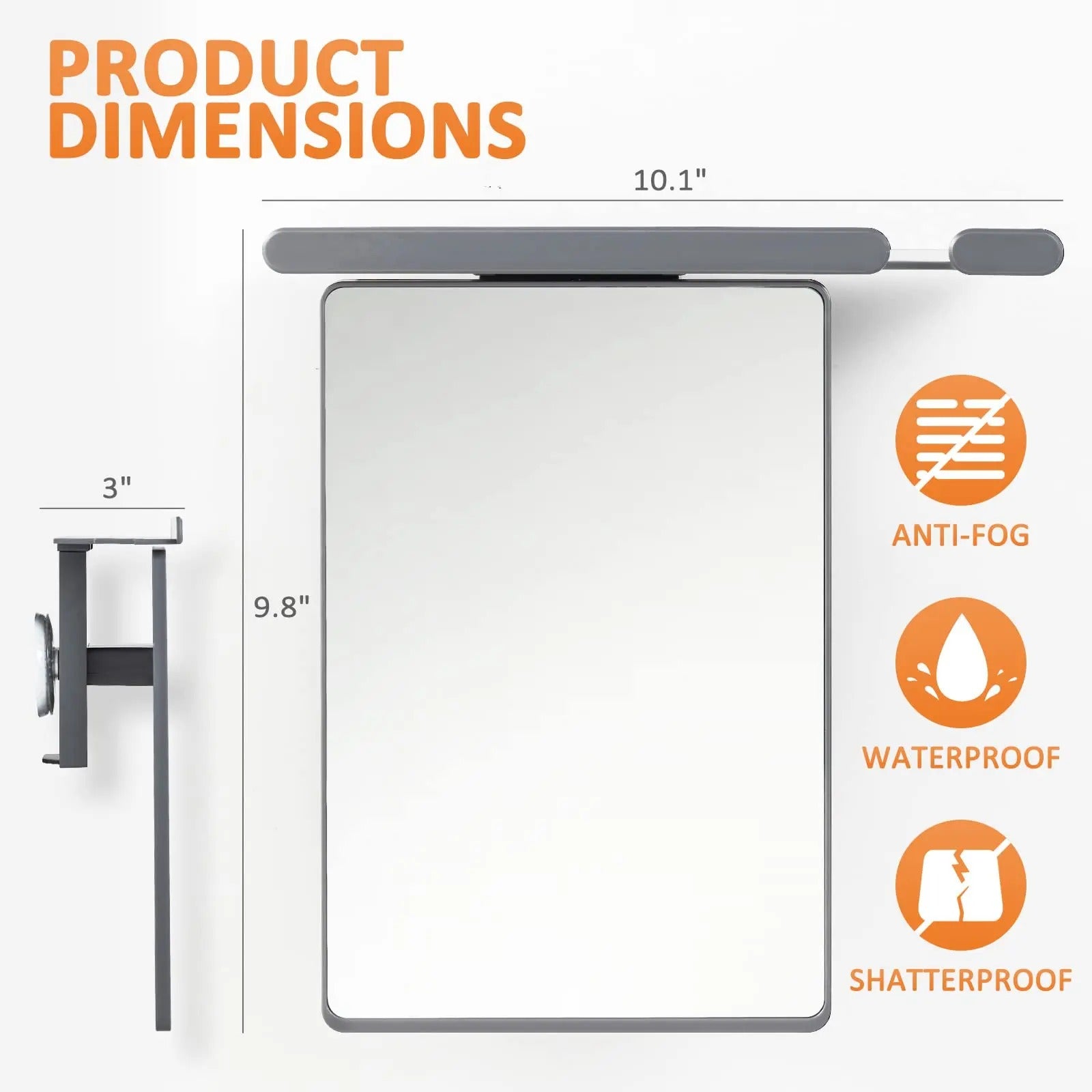 Fogless Shower Mirror with Razor Holder and Suction Mount