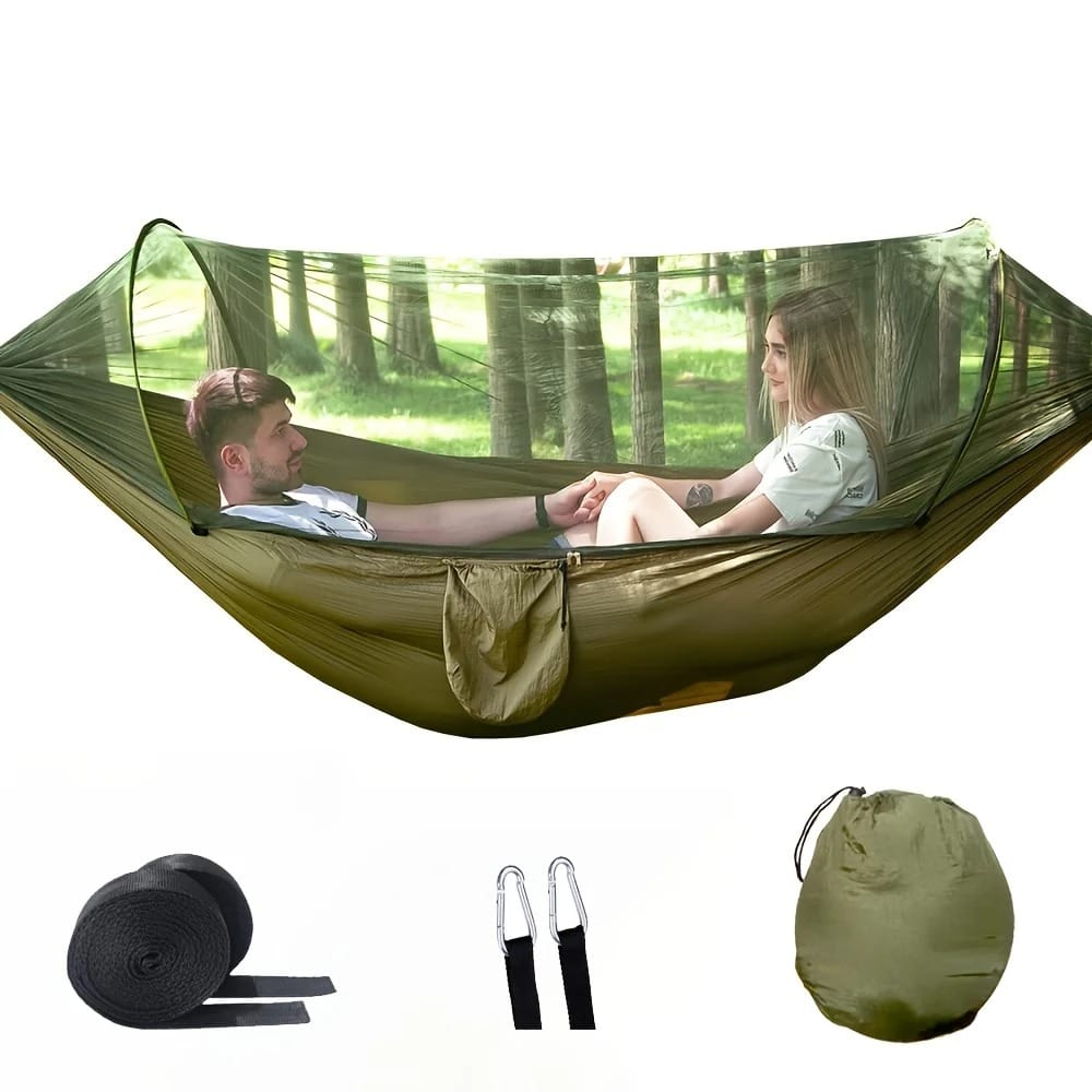 AeroLite 2-in-1 Camping Hammock – Ultralight Parachute Nylon Hammock with Mosquito Net for Outdoor Travel & Garden Use