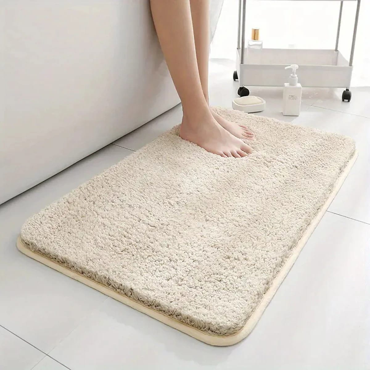 Thick Long Pile Absorbent Bathroom Mat Anti-Slip Washable Floor Carpet for Toilet & Shower