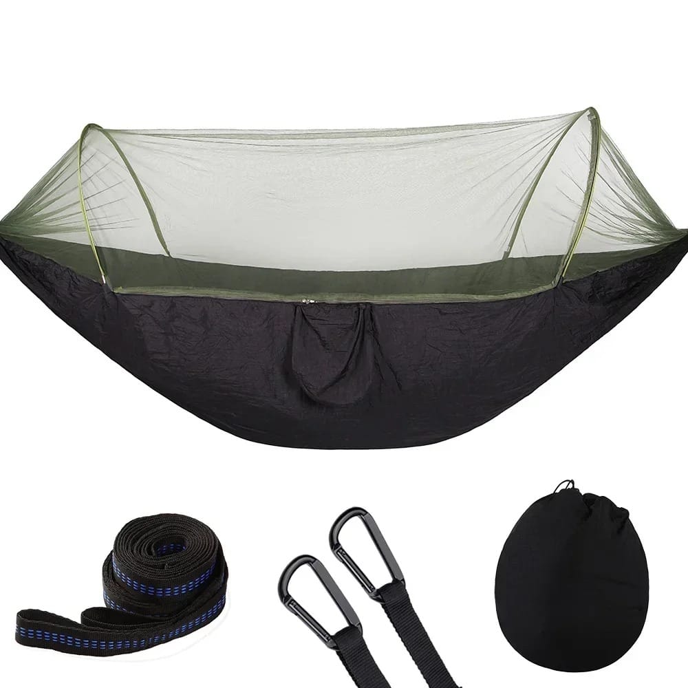 LumiNest Pop-Up Camping Hammock – Lightweight Parachute Hammock with Mosquito Net & Built-In Light