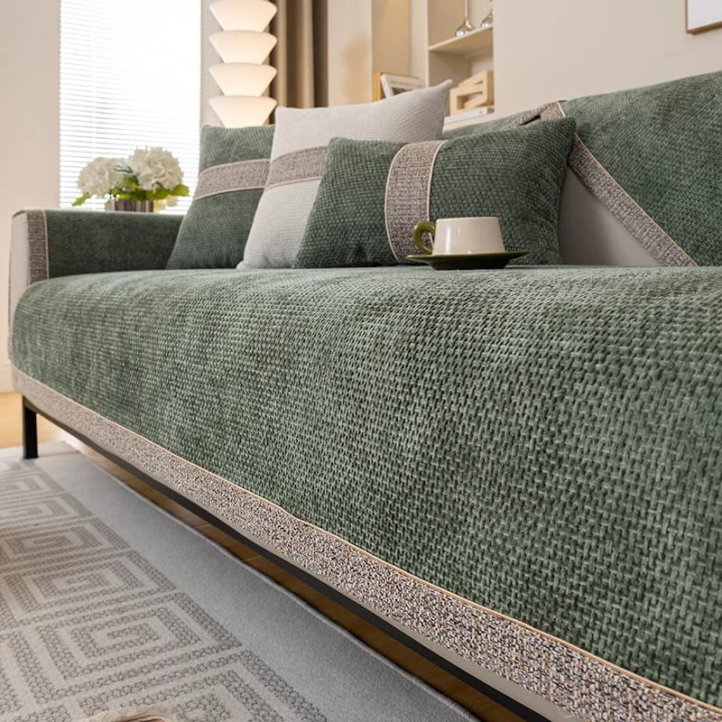 Non-Slip Linen Sofa Cover for All Seasons – Woven Cotton Couch Protector with Backrest Coverage